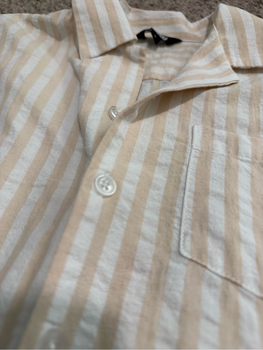 Striped Button-Down Shirt in Beige and White for Kids